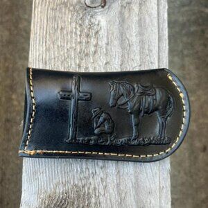Top Notch Accessories Black Leather Praying Cowboy Design Small Knife Sheath